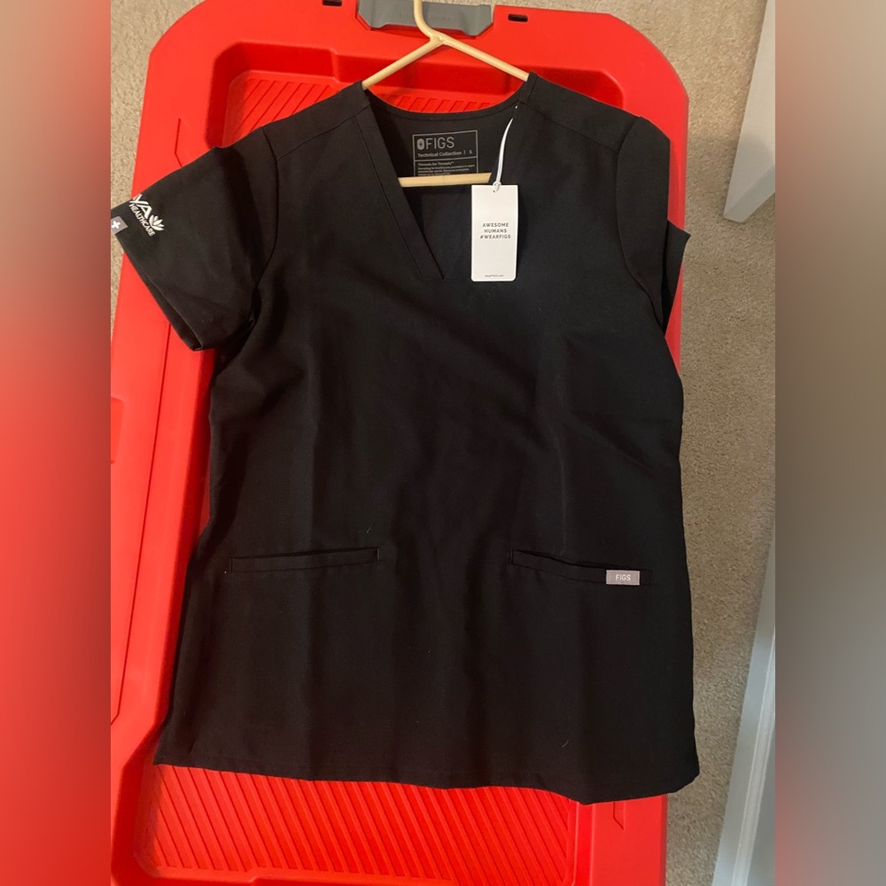 Figs Black Embroidered Scrub Top